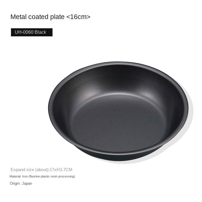 CAPTAIN STAG Metallic Black Coat Tableware Portable Lightweight Dish Plate Bowl Utensil Outdoor Camping Cooking Equipment Made in Japan
