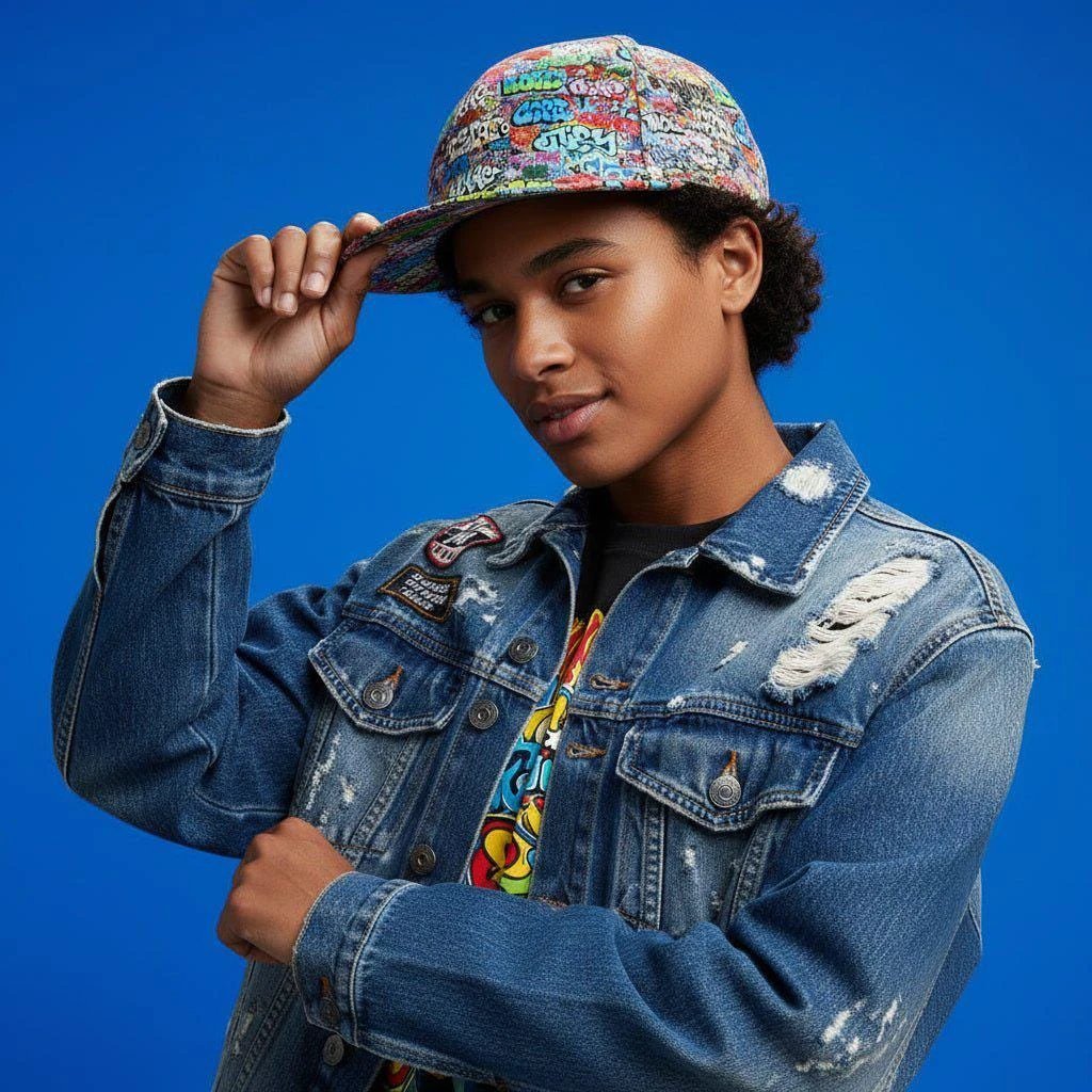 Graffiti Art AOP Snapback for Urban Streetwear Collectors — Monochrome Hip-Hop Tag Print, 90s B-Boy Breakdance Cap, Bold Skater Statement Headwear