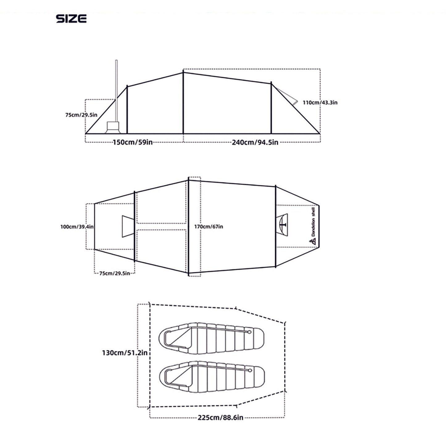 Tunnel Tent 1-2 Person Double Layers Waterproof Backpacking Tents with 2 Doors & Stove Jack 4 Seasons Tents with Portable Carry Bag