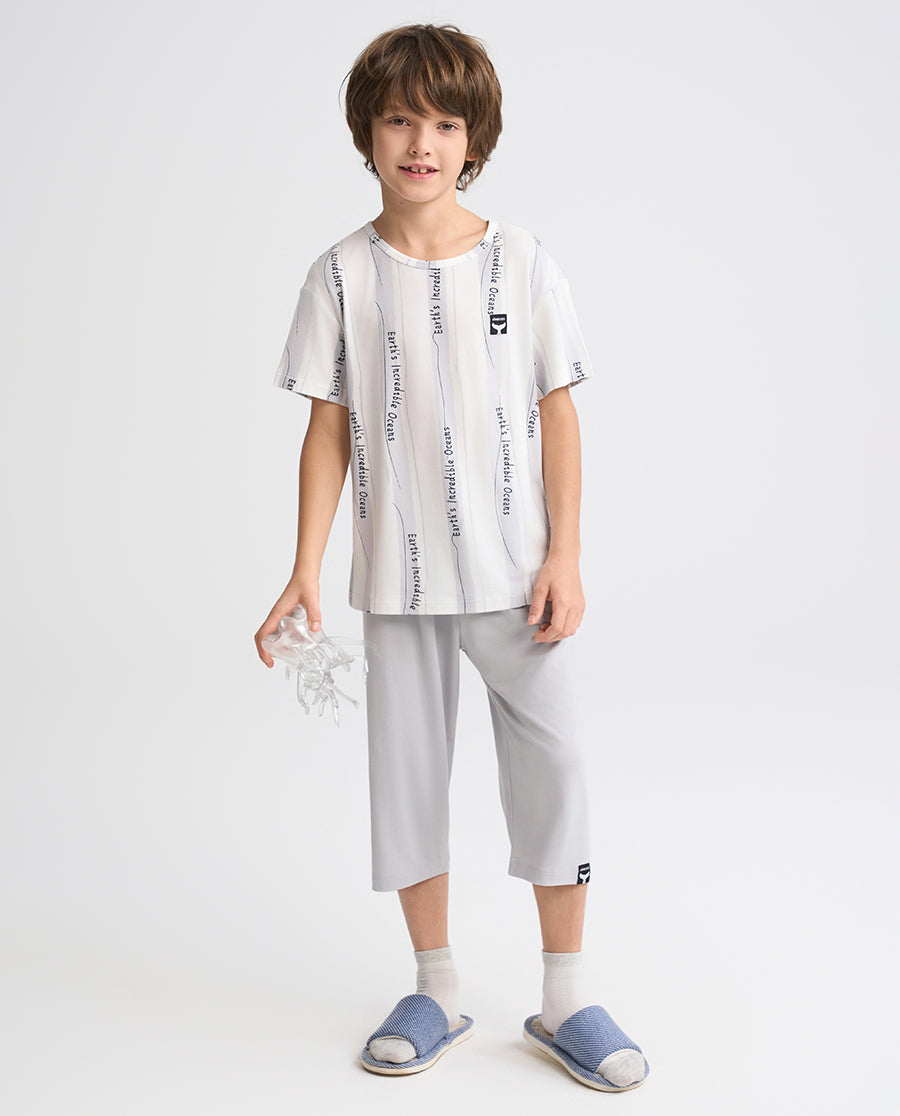 Aimer Kids Short-sleeve Tops Homewear Set For Boys