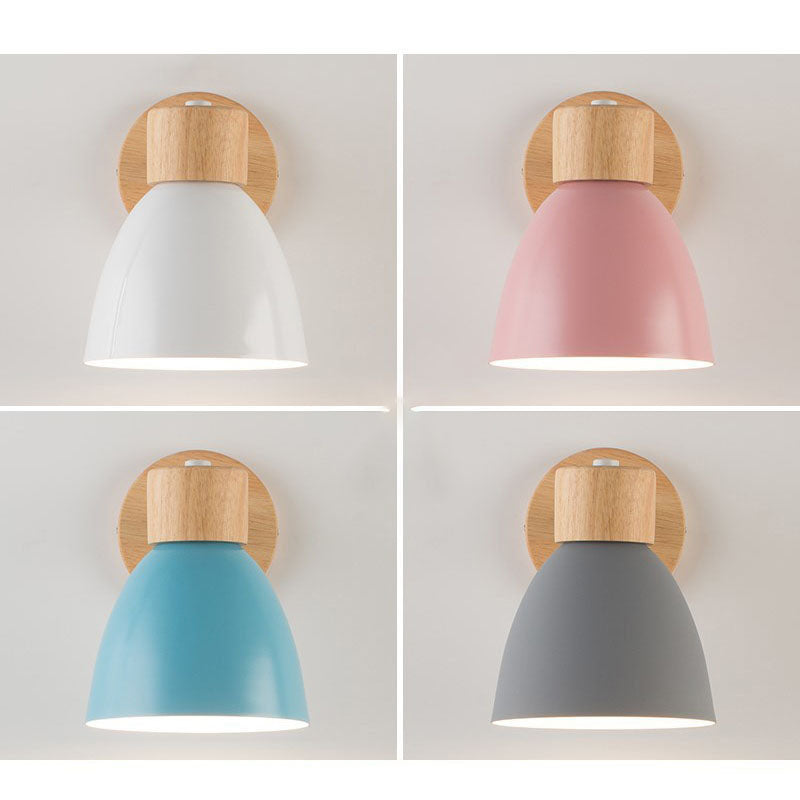 Minimalist Wooden Cone Wall Sconce LED Light With Conical Shade