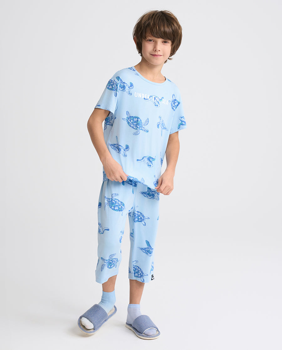 Aimer Kids Short-sleeve Tops Homewear Set For Boys