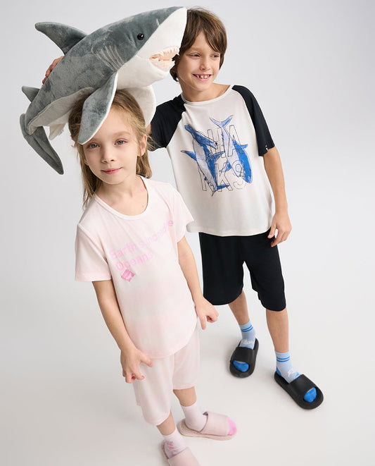 Aimer Kids Short-sleeve Tops Homewear Set For Girls