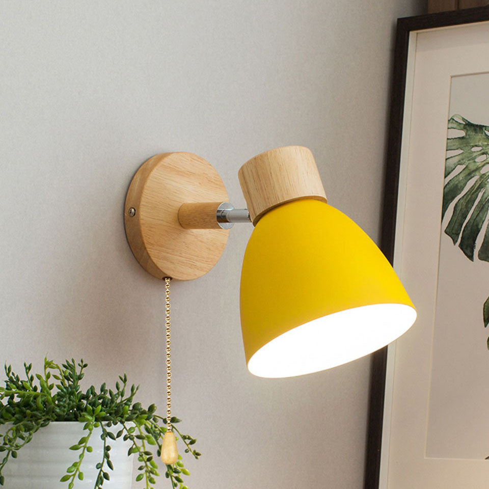 Minimalist Wooden Cone Wall Sconce LED Light With Conical Shade