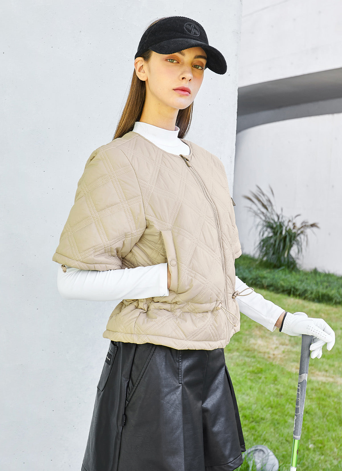 Quilted String Short-Sleeve Jumper