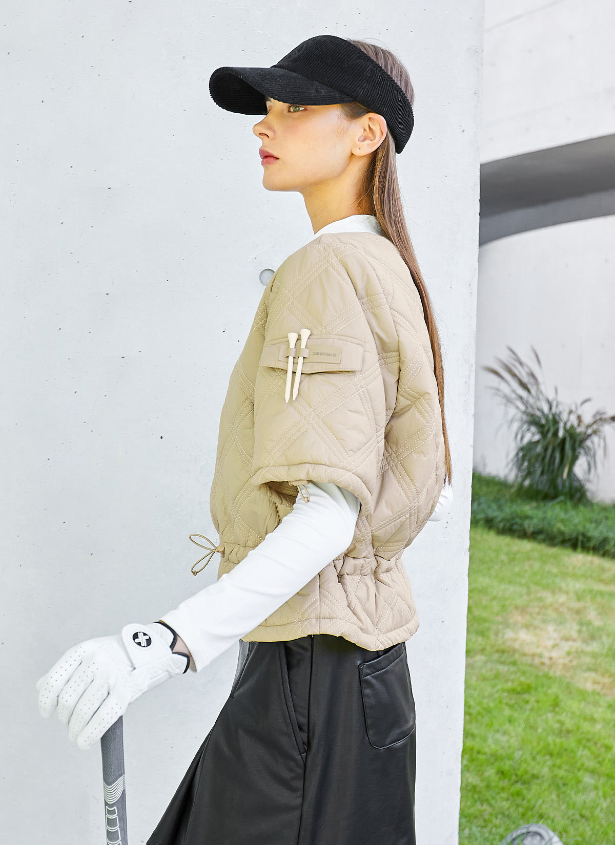 Quilted String Short-Sleeve Jumper