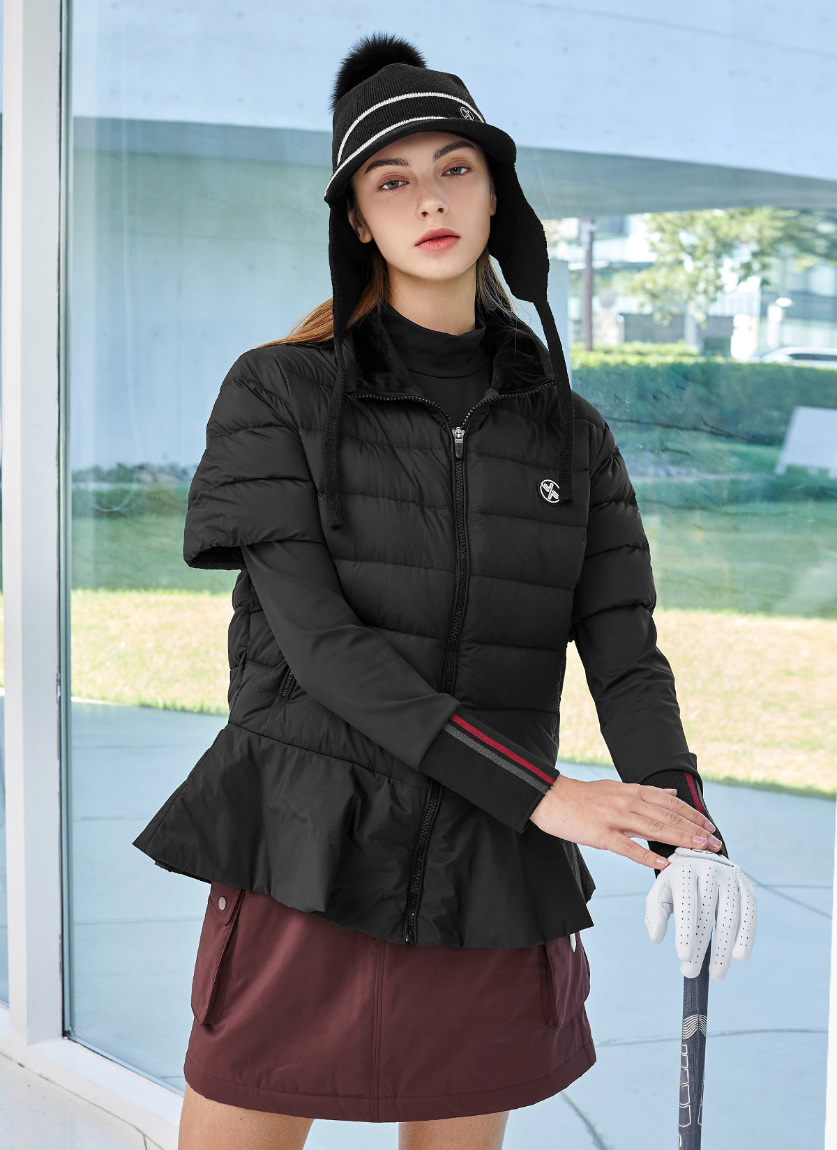 Goose Down Peplum Short-Sleeve Jumper