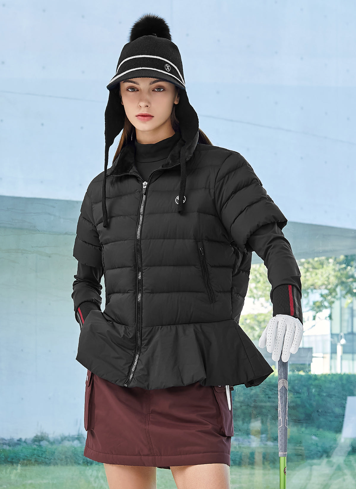 Goose Down Peplum Short-Sleeve Jumper