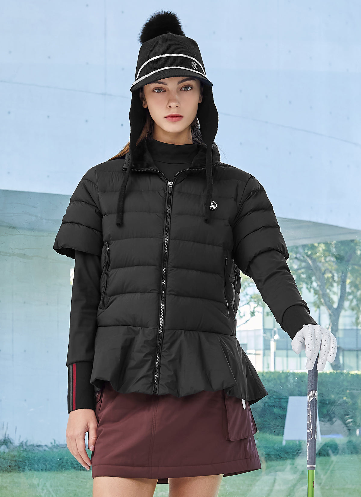 Goose Down Peplum Short-Sleeve Jumper