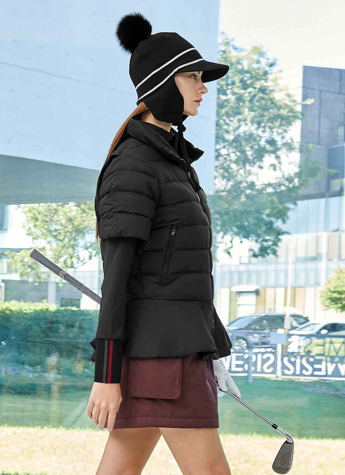 Goose Down Peplum Short-Sleeve Jumper