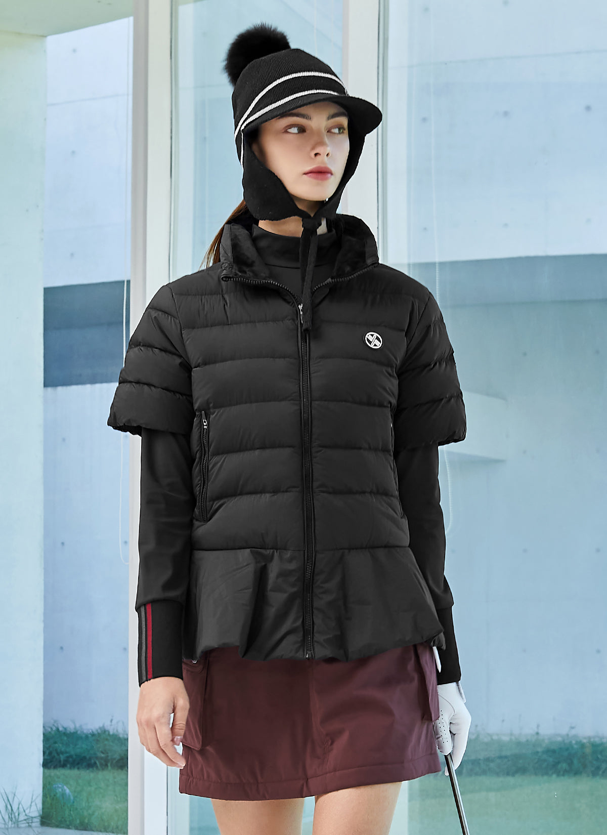 Goose Down Peplum Short-Sleeve Jumper