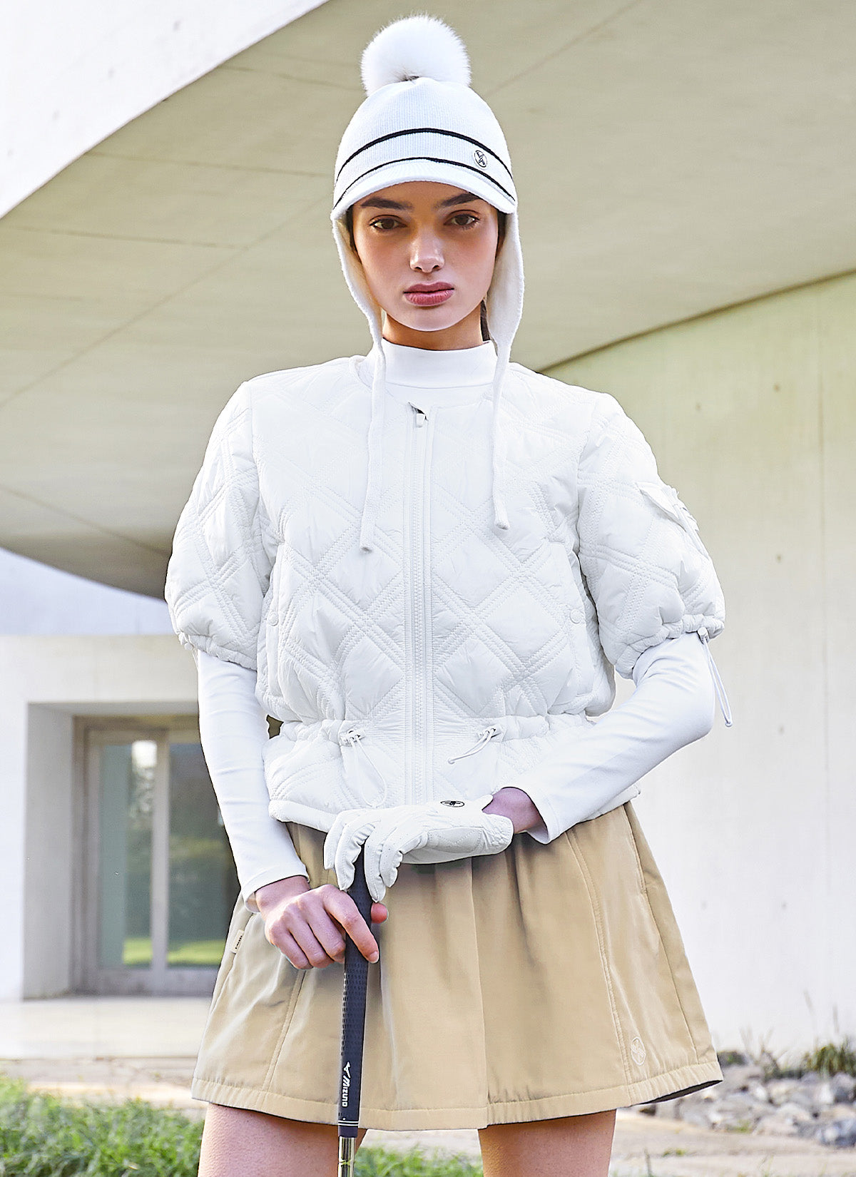 Quilted String Short-Sleeve Jumper