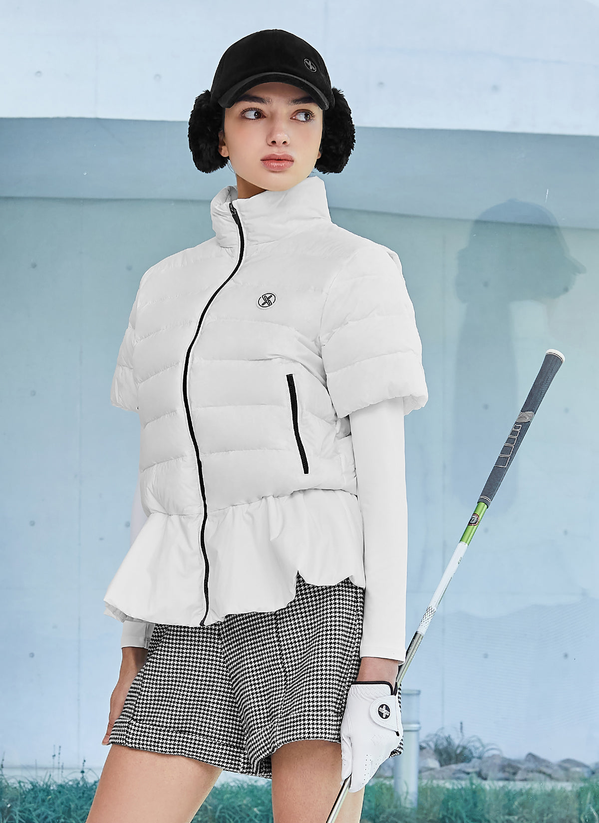 Goose Down Peplum Short-Sleeve Jumper