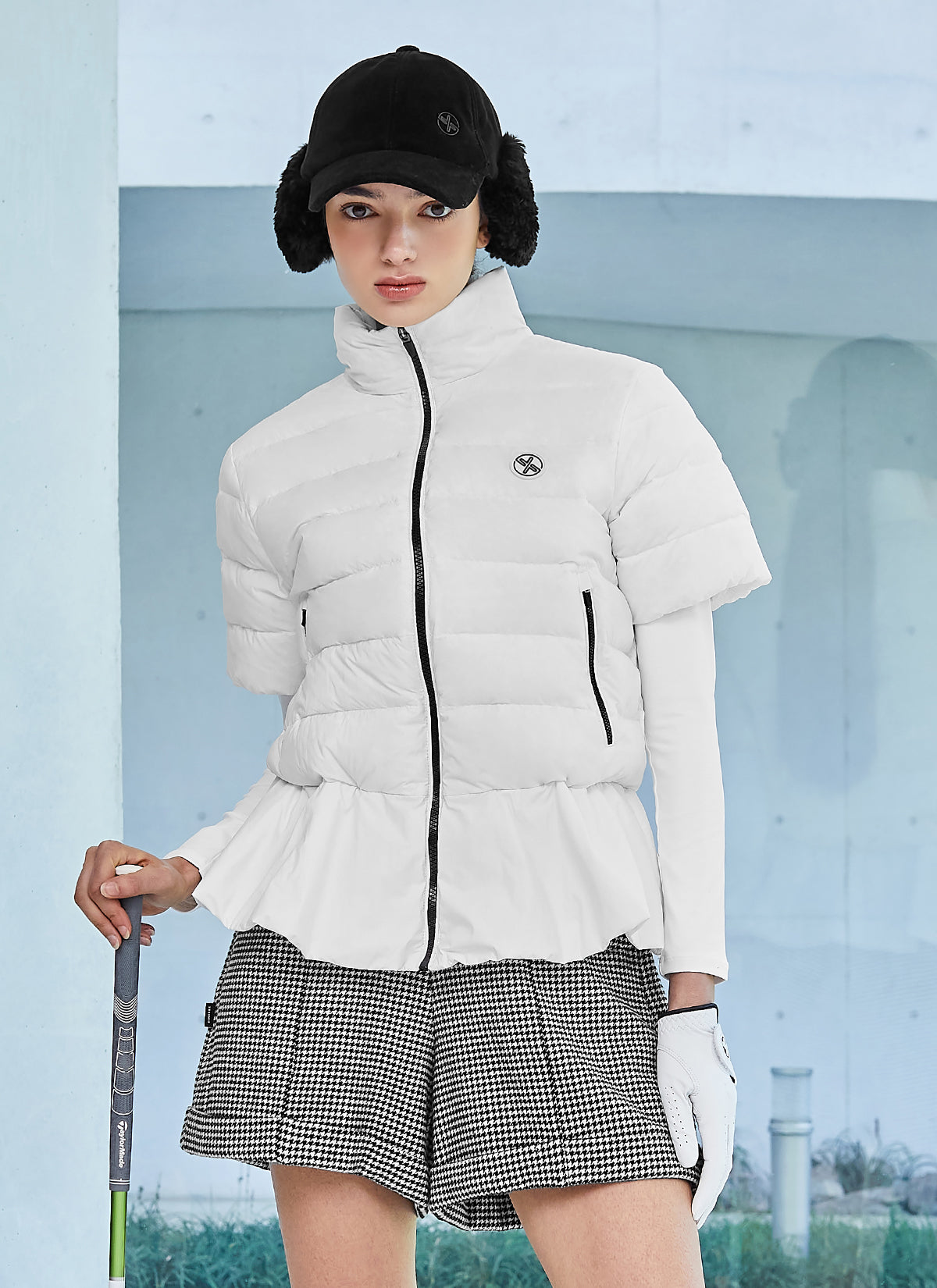 Goose Down Peplum Short-Sleeve Jumper