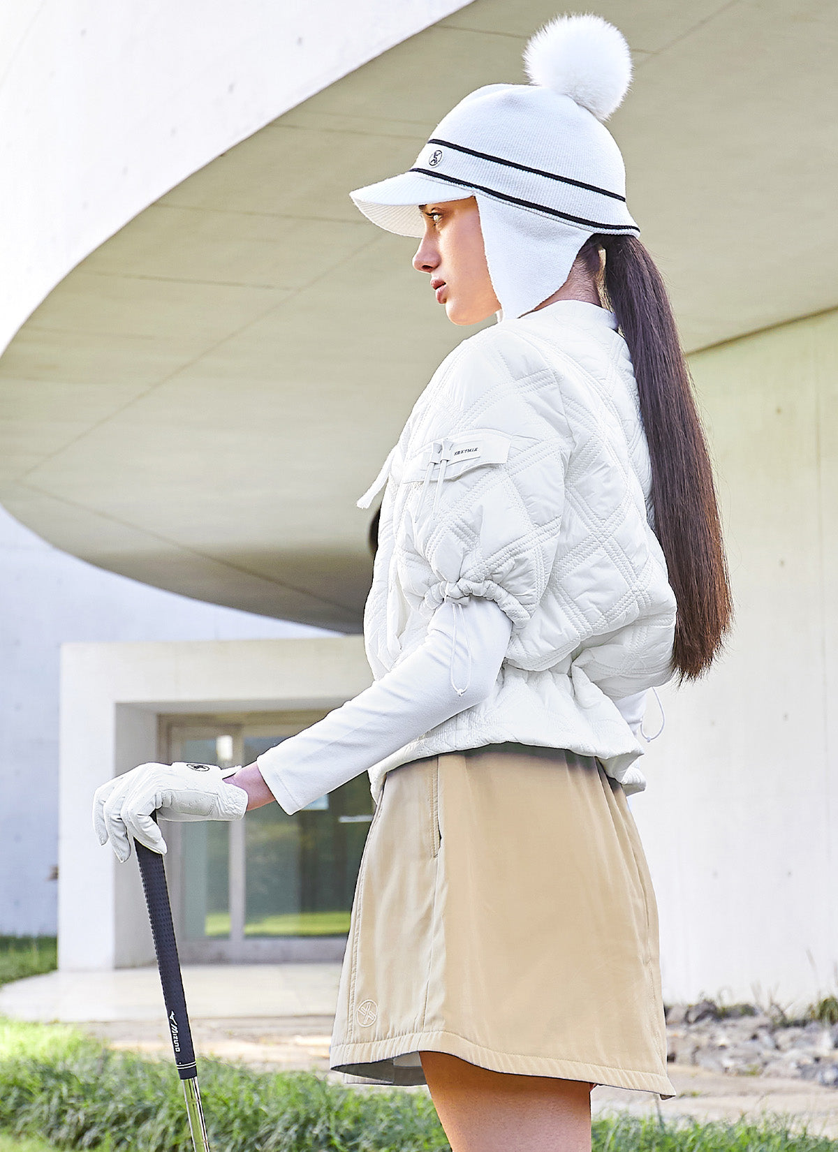 Quilted String Short-Sleeve Jumper