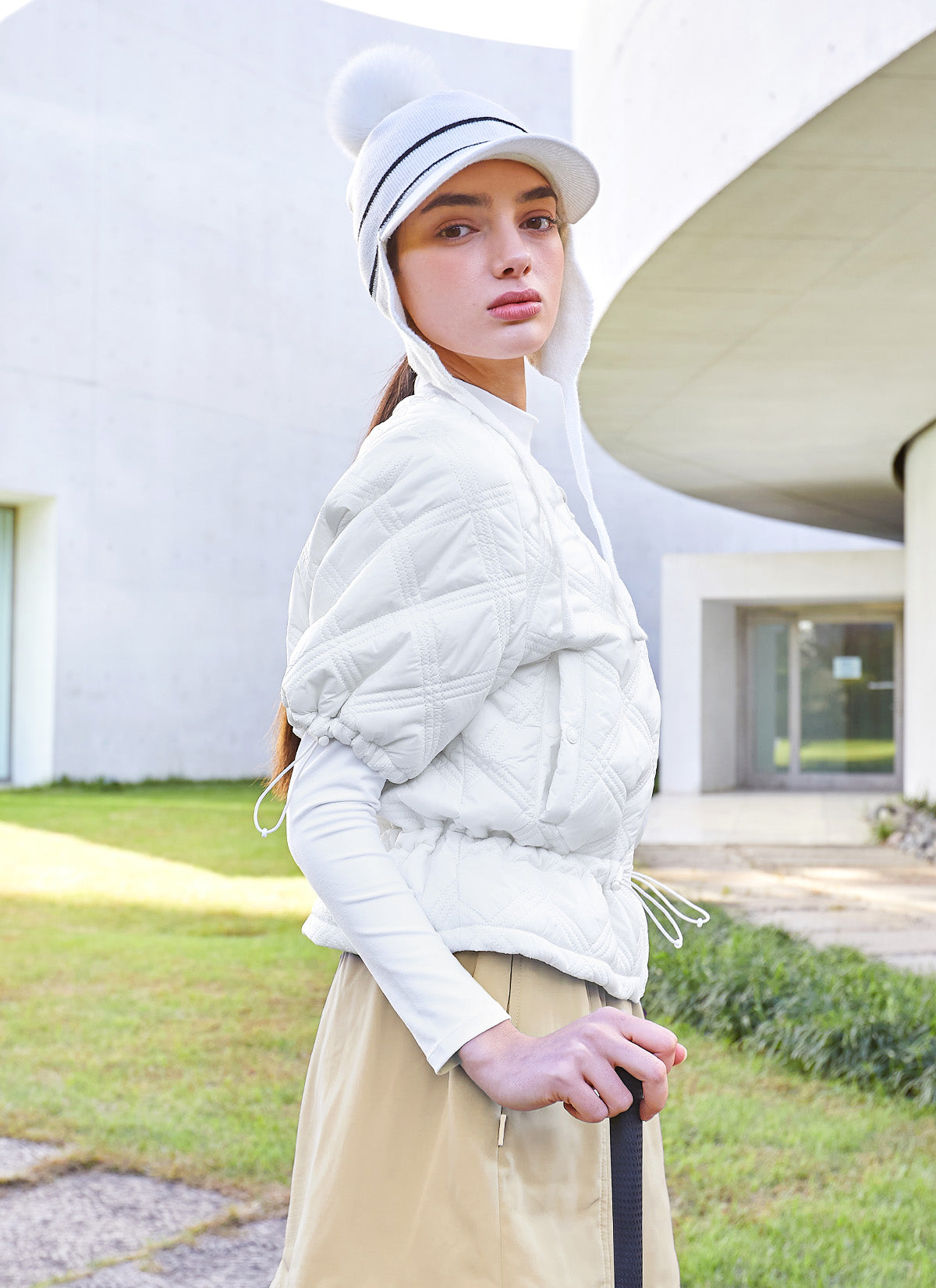 Quilted String Short-Sleeve Jumper