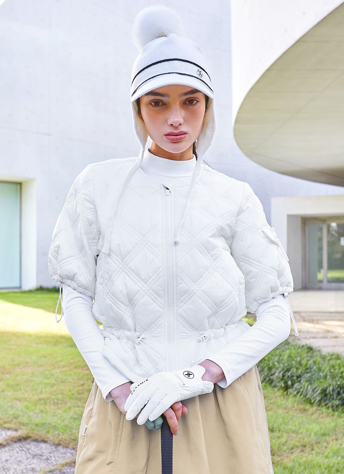 Quilted String Short-Sleeve Jumper