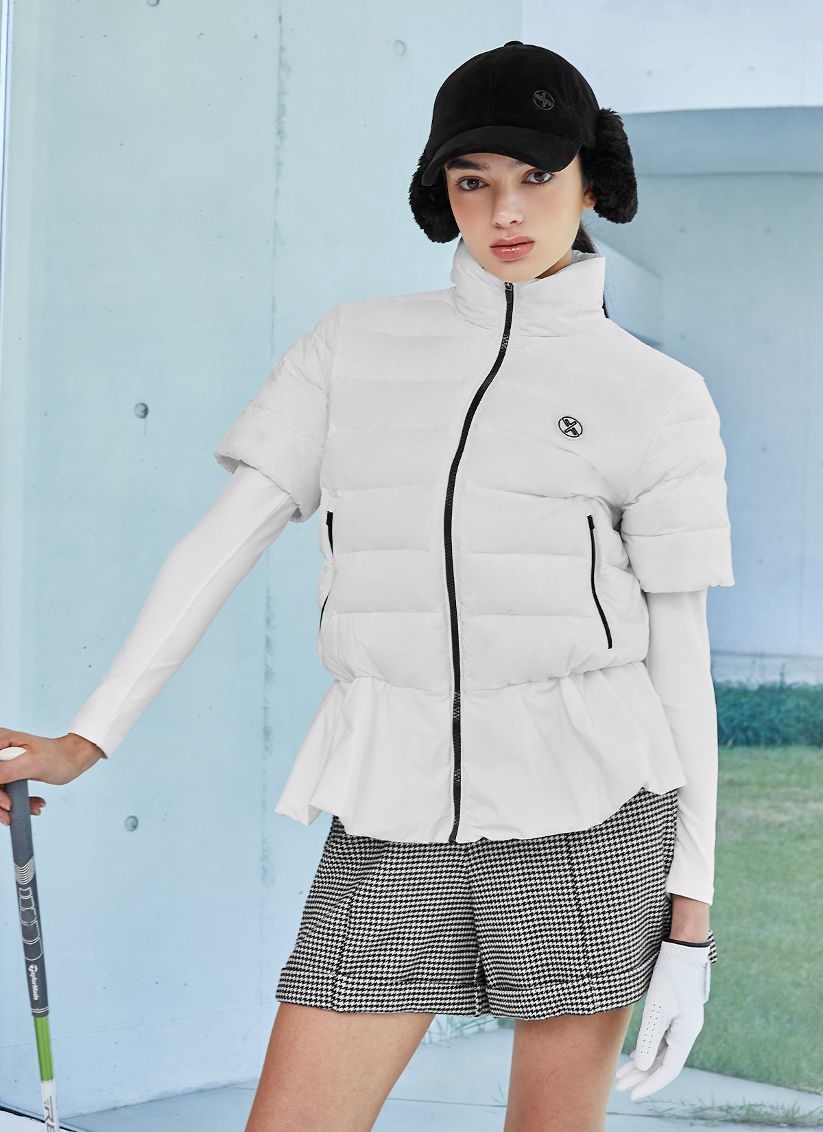 Goose Down Peplum Short-Sleeve Jumper