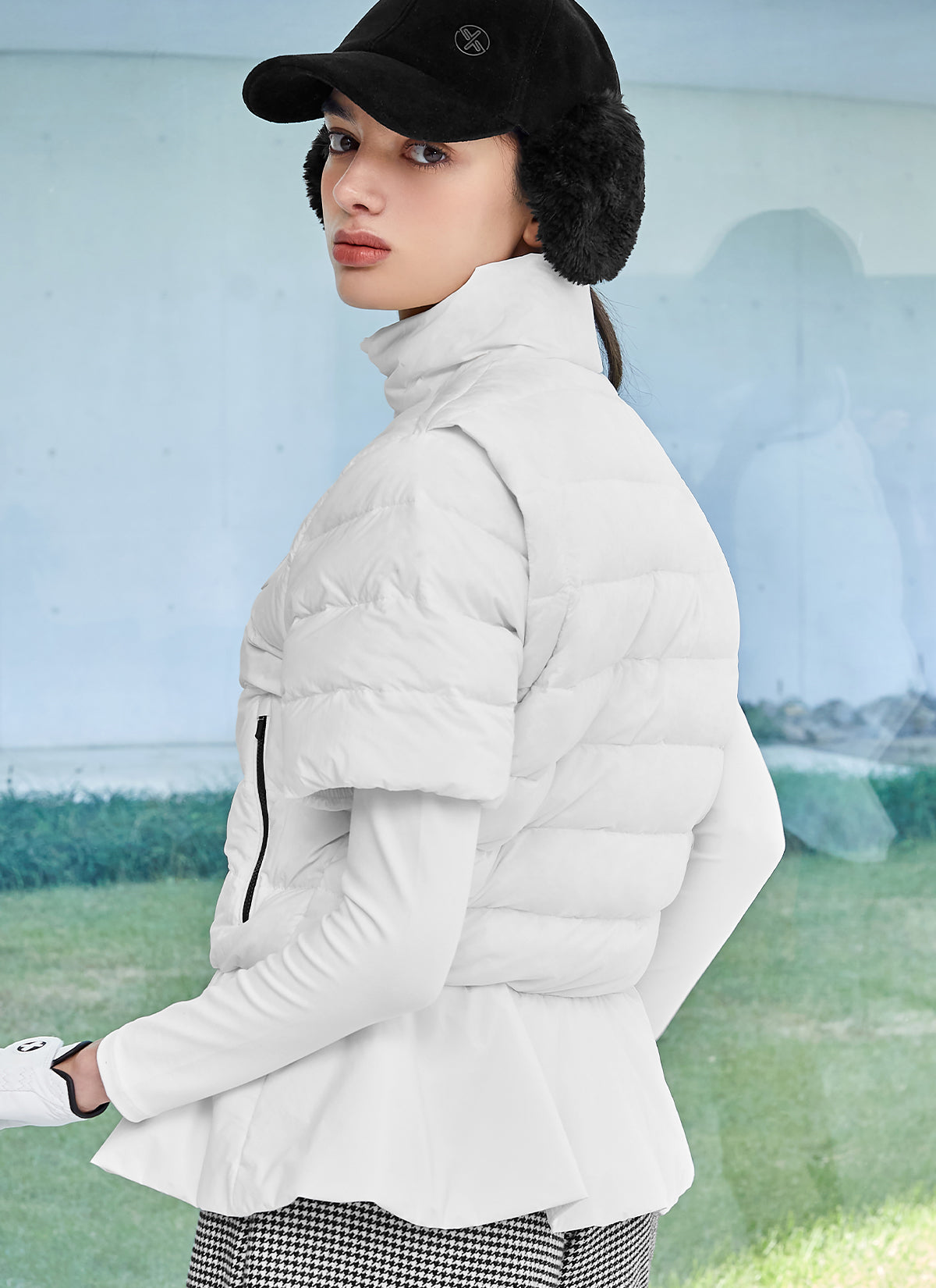 Goose Down Peplum Short-Sleeve Jumper