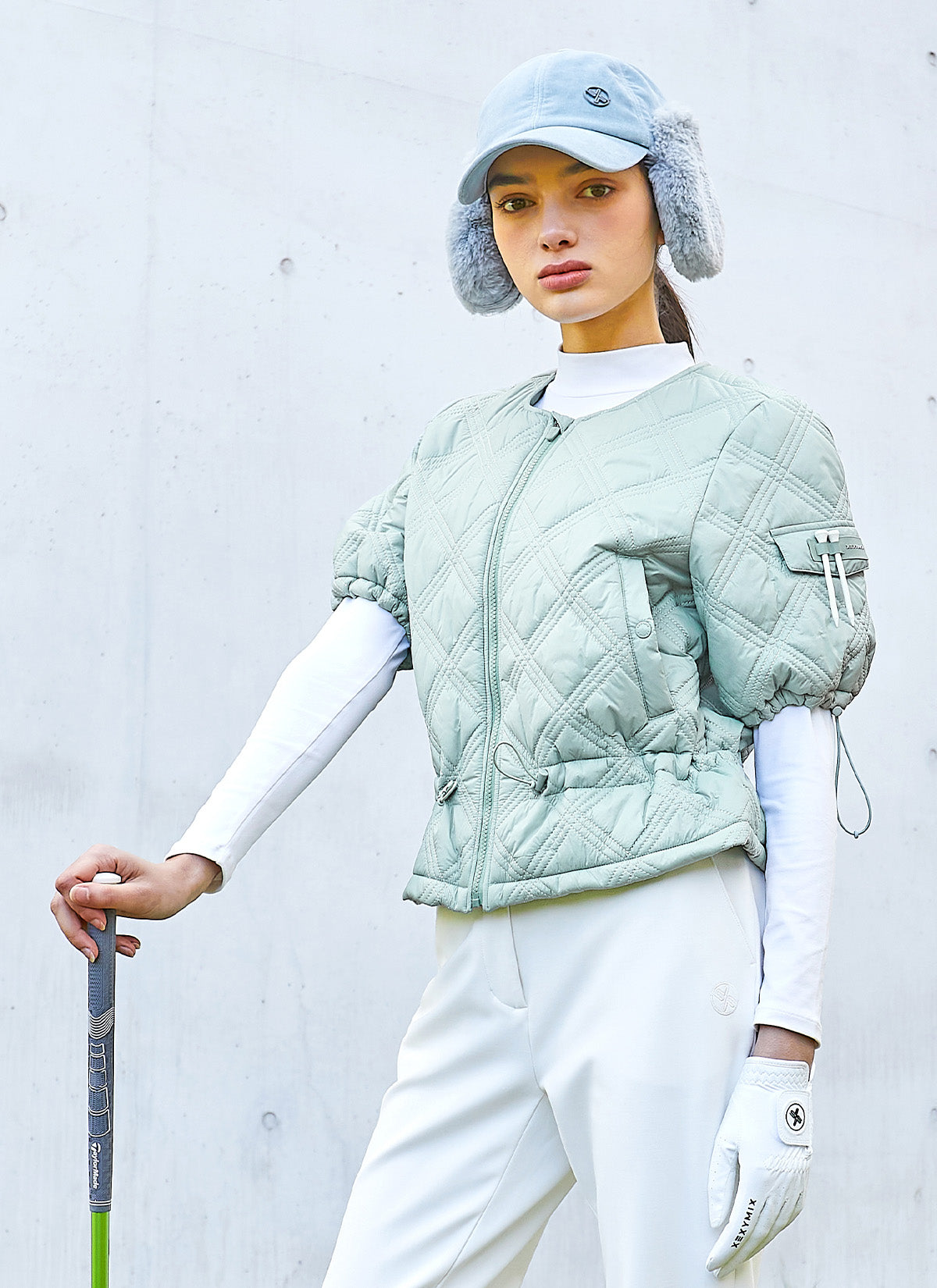 Quilted String Short-Sleeve Jumper