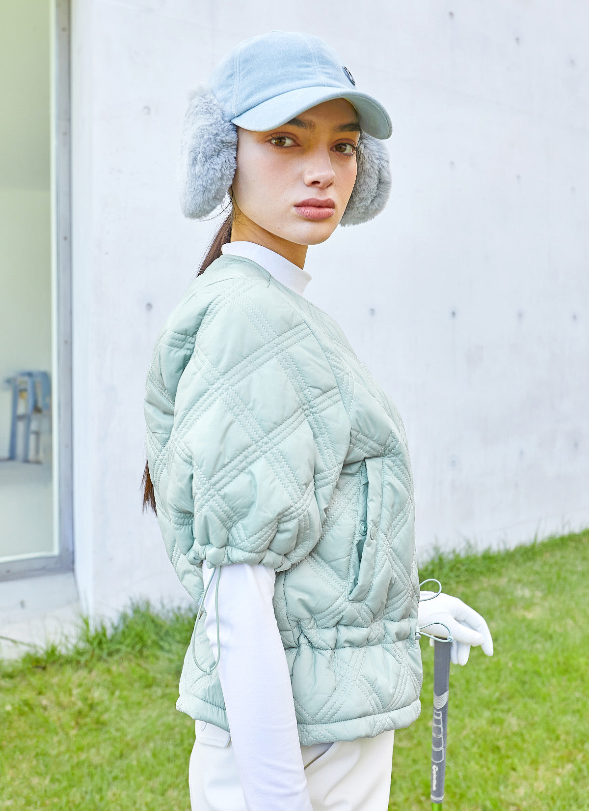 Quilted String Short-Sleeve Jumper