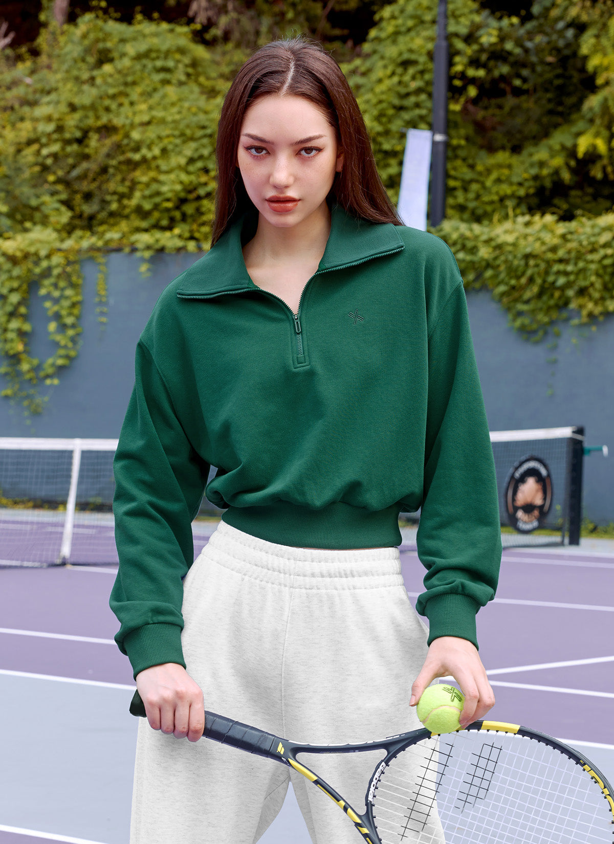 Logo High Neck Zip-up Sweatshirt