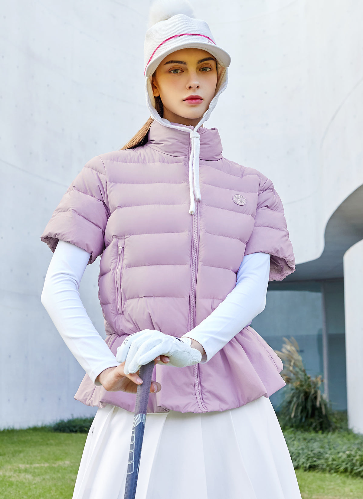 Goose Down Peplum Short-Sleeve Jumper