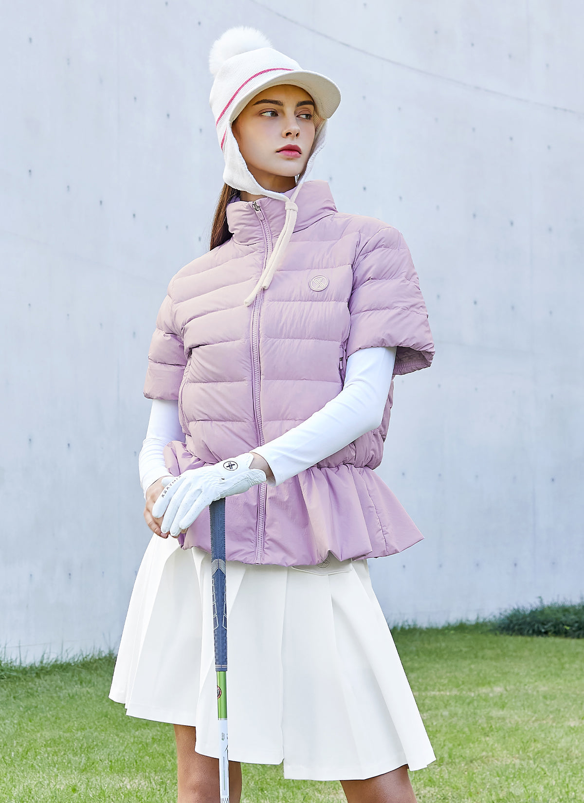 Goose Down Peplum Short-Sleeve Jumper