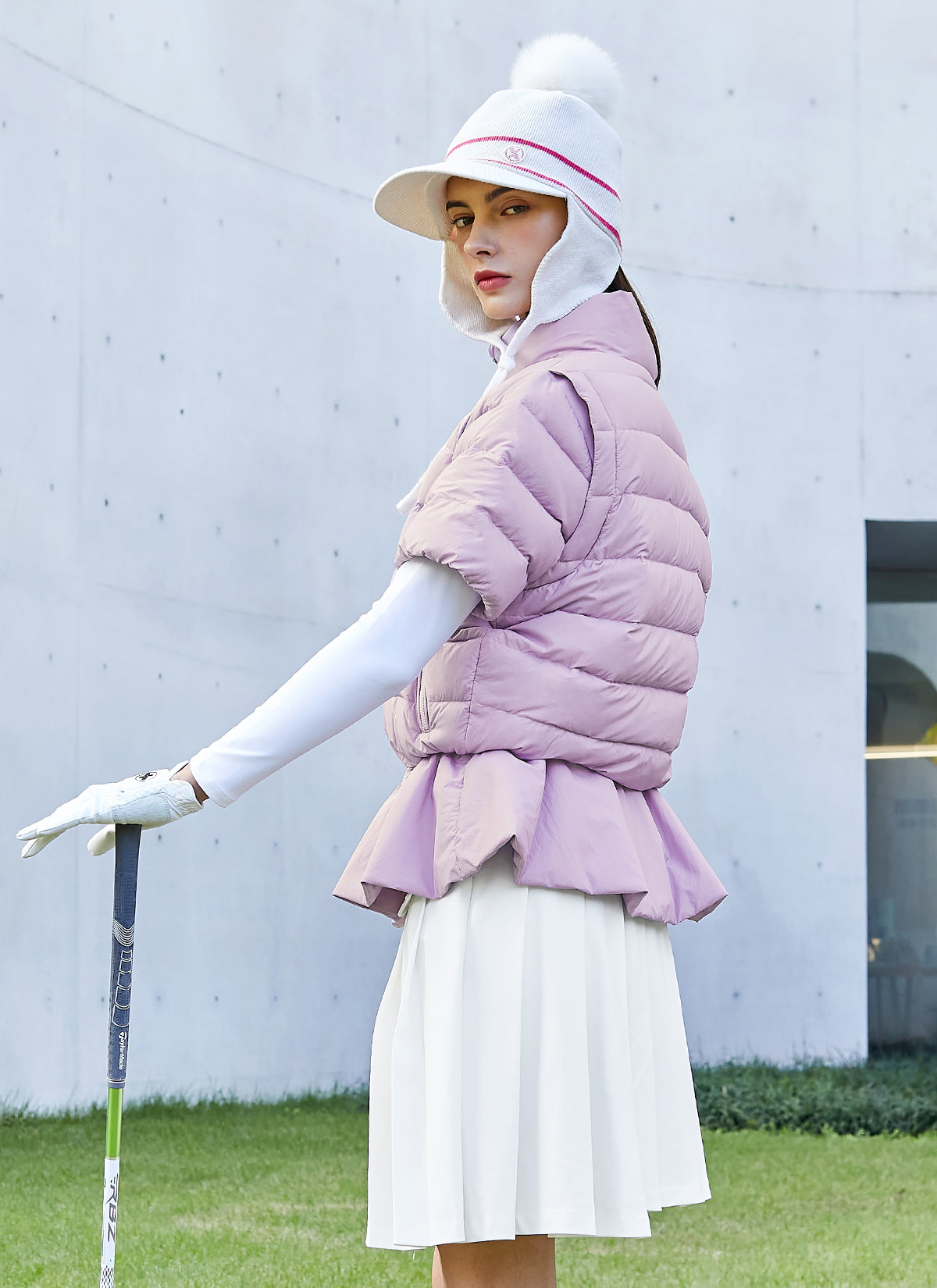 Goose Down Peplum Short-Sleeve Jumper