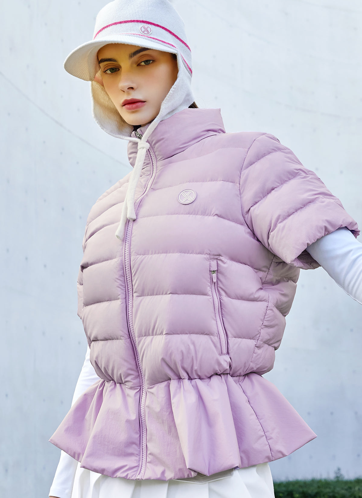 Goose Down Peplum Short-Sleeve Jumper