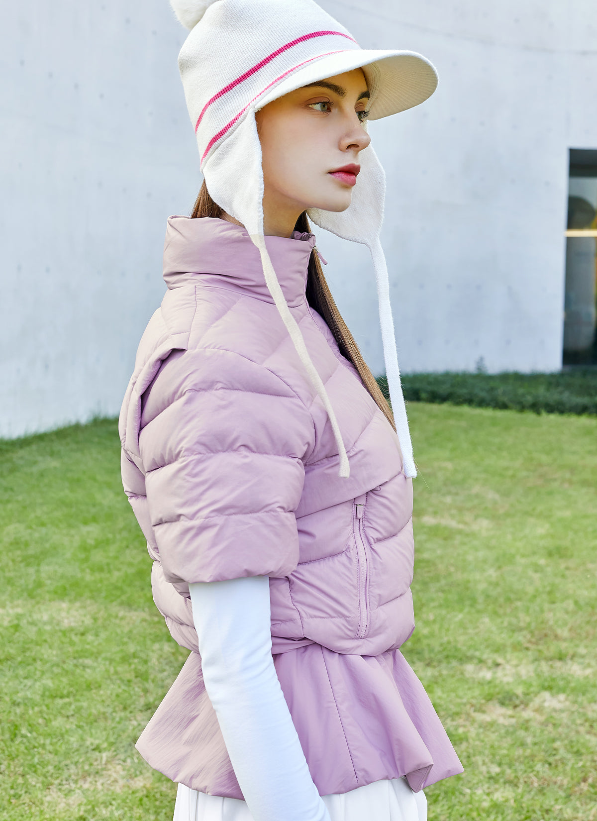 Goose Down Peplum Short-Sleeve Jumper