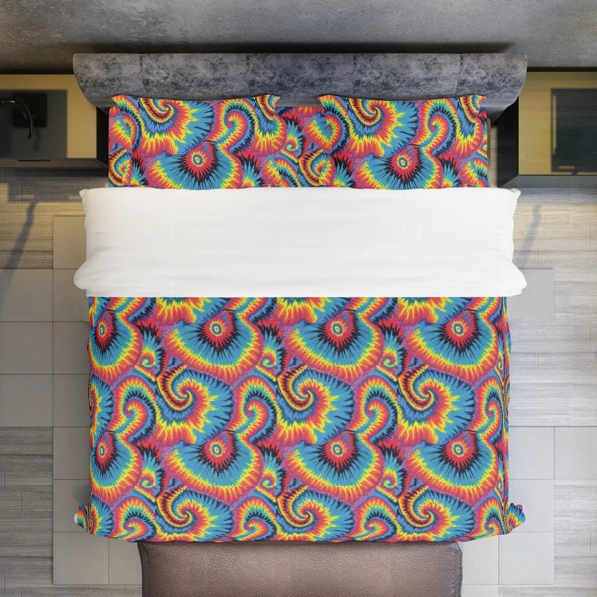 Made-To-Order "Painted Curls" Digital Tie-Dye | Four-piece Duvet Cover Set | Widened