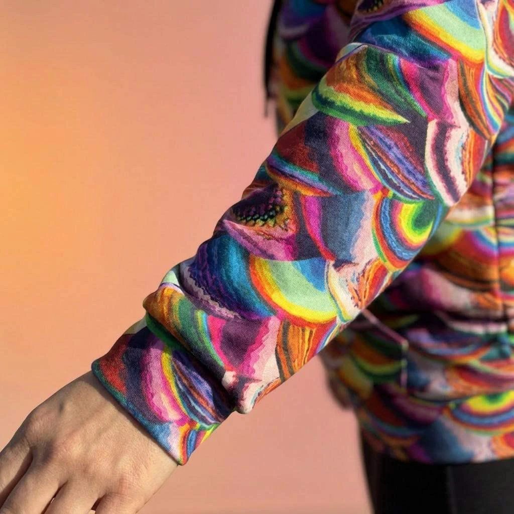 Prismatic Dragon Scale Athletic Hoodie for Fantasy and Bold Fitness Dressers — Rainbow AOP Maximalist Activewear