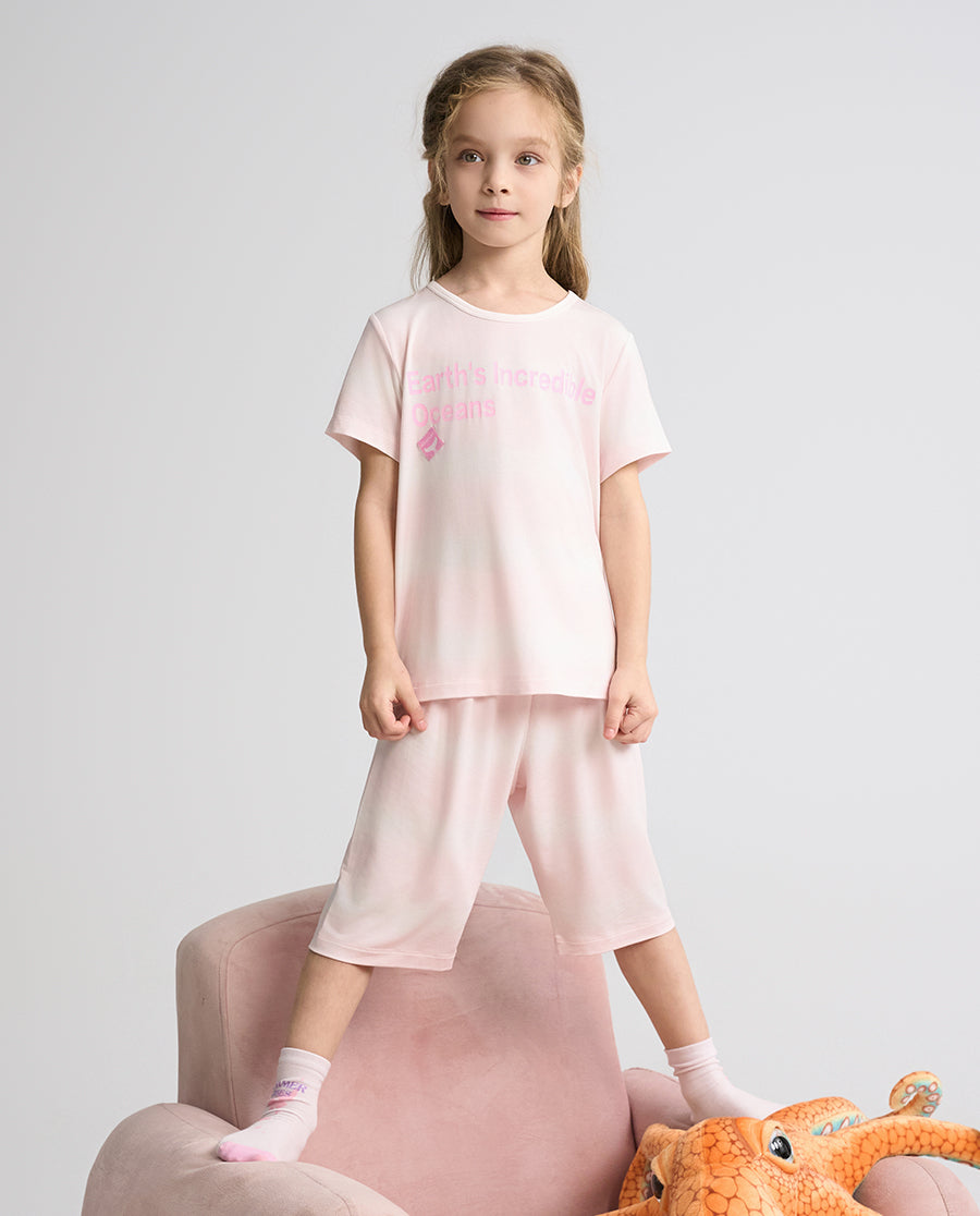 Aimer Kids Short-sleeve Tops Homewear Set For Girls