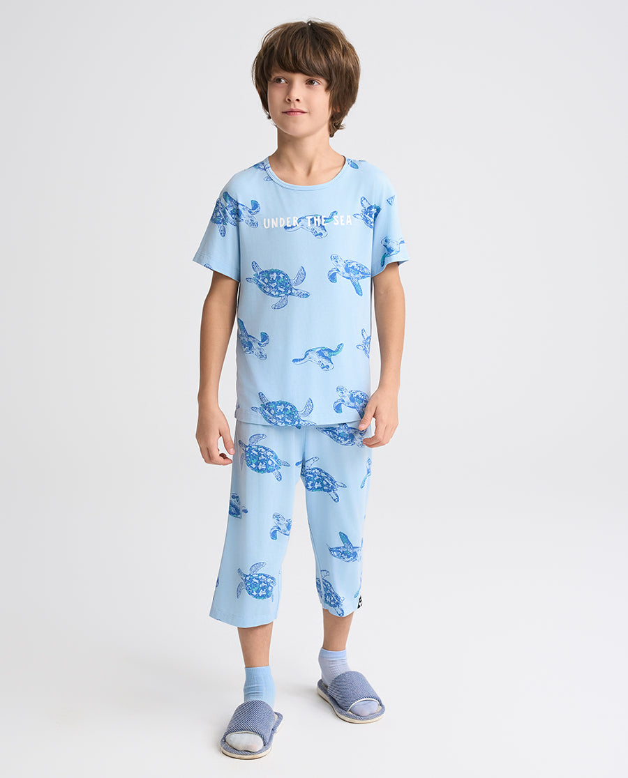 Aimer Kids Short-sleeve Tops Homewear Set For Boys