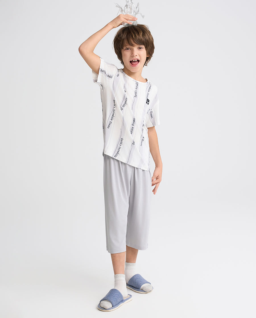 Aimer Kids Short-sleeve Tops Homewear Set For Boys