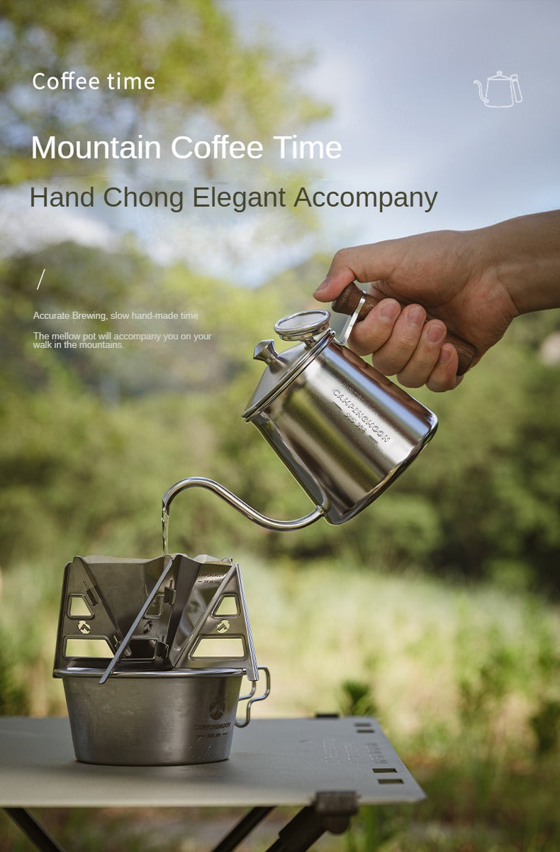 Campingmoon SW-3 Coffee Hand Pot Portable Lightweight Pour Over Coffee Tea Pot 400ml Stainless Steel With Black Walnut Handle Thin Gooseneck Kettle Narrow Mouth