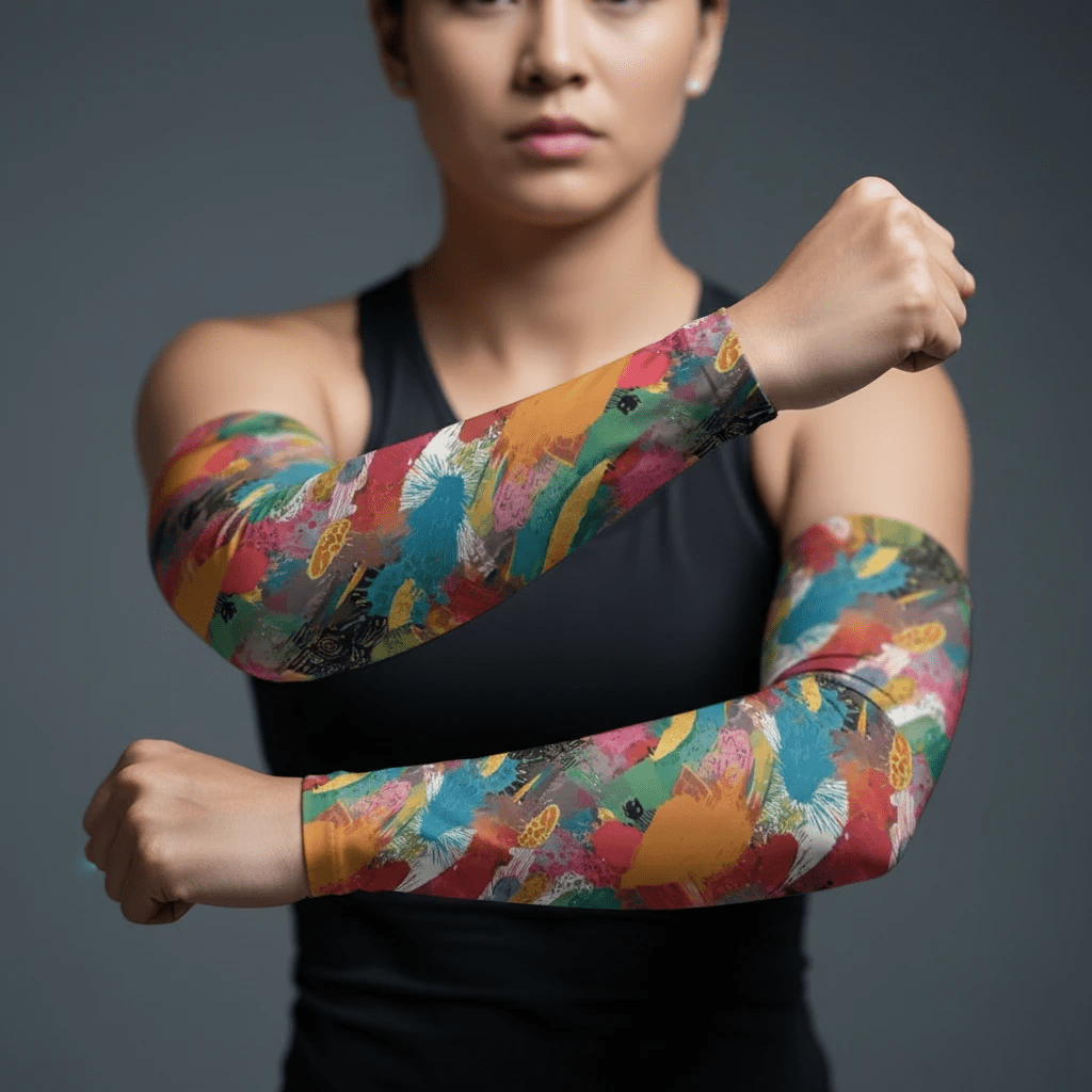 Boundless Bleed AOP UV Arm Sleeves | Cooling Lycra UPF Sun Protection — Moisture-Wicking Maximalist Sleeves for Hiking, Cycling, Gardening