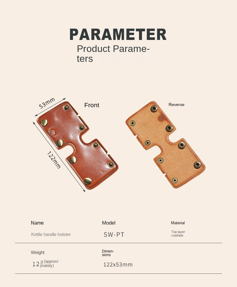 Campingmoon SW-PT / PT-67 Leather Sheath Cover Portable Lightweight Kettle Handle For Outdoor Camping Cookware Kettle Heat Resistant Anti-Scadling Handle Cover