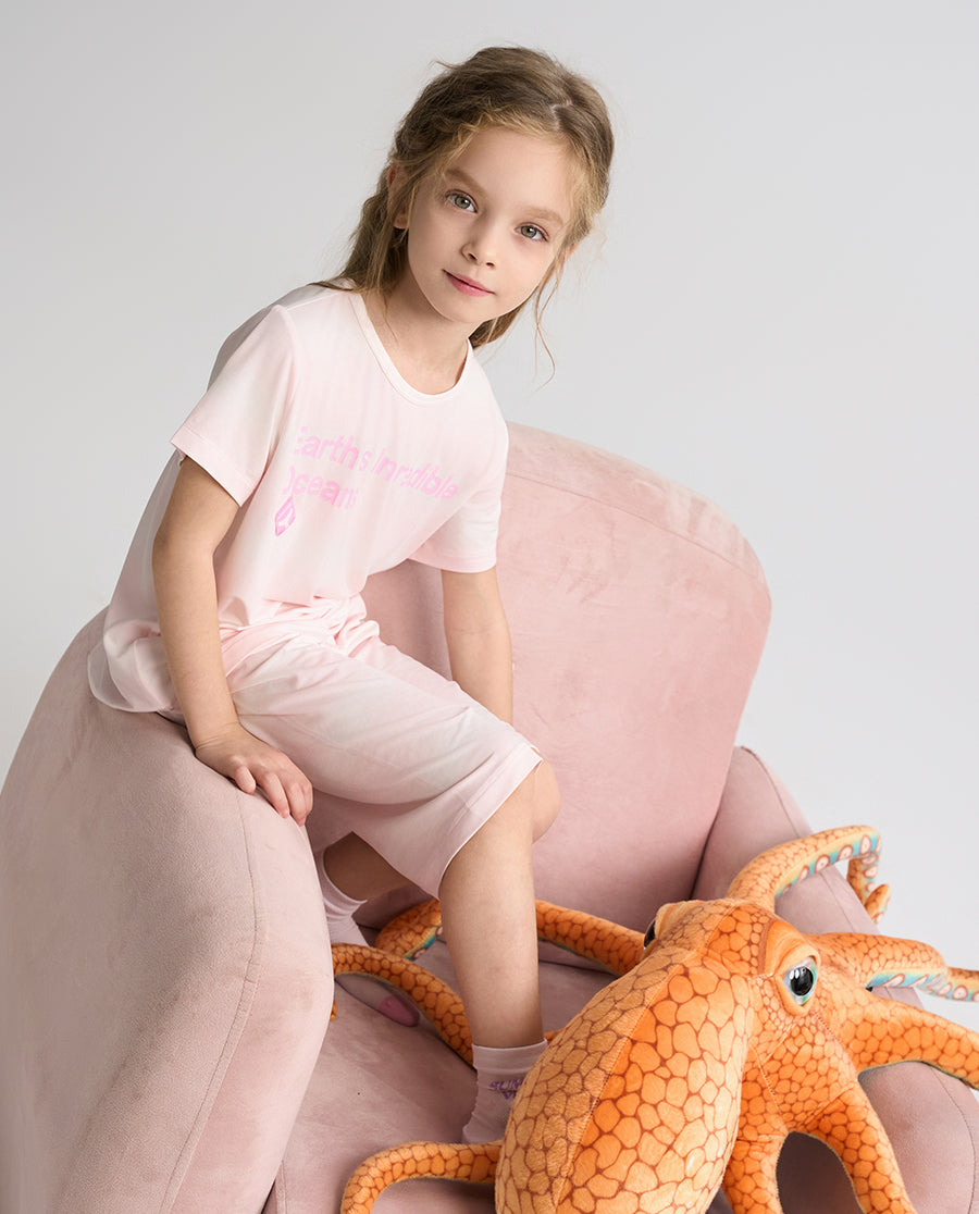 Aimer Kids Short-sleeve Tops Homewear Set For Girls