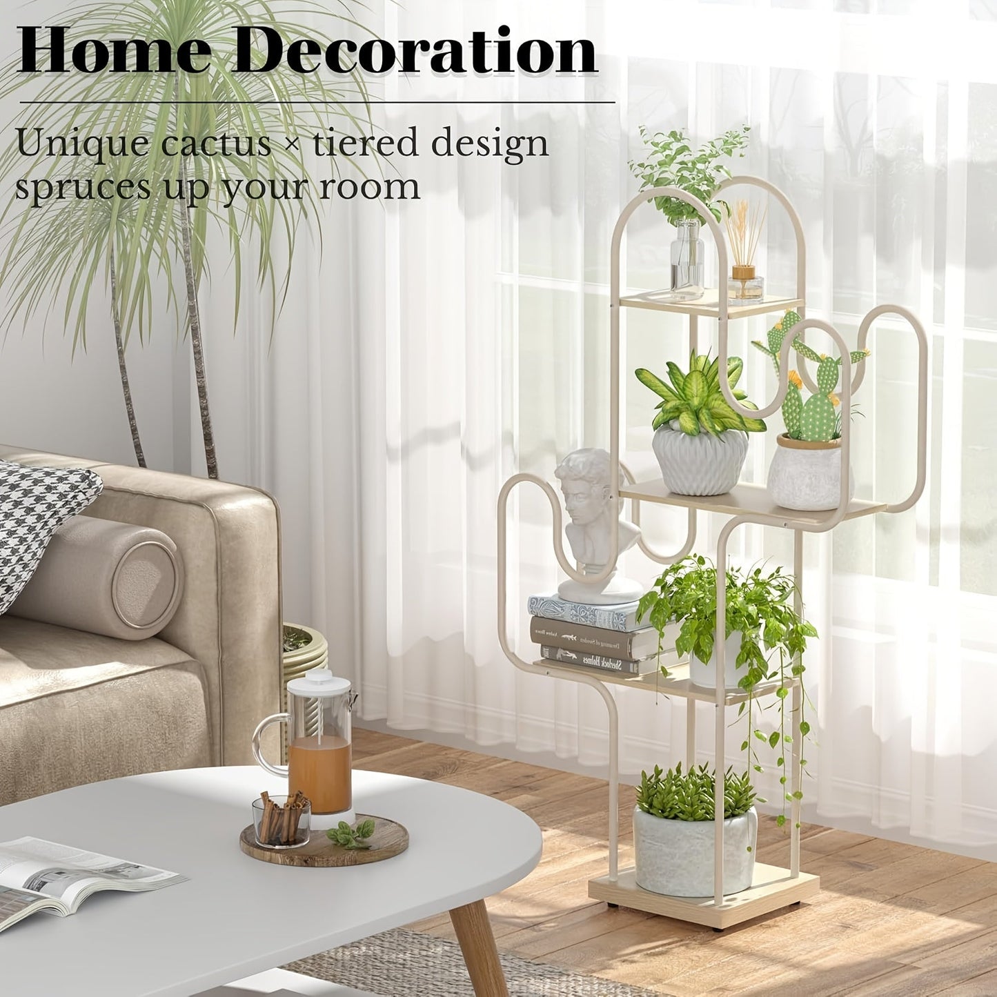 Set of 1 Multi-Purpose 6-Tier Metal Stand with Cactus Design - BJI0