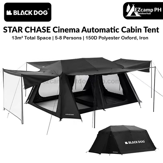 BLACKDOG STAR CHASE Cinema Automatic Cabin Tent Black Fast Build Tent Large 13m² Space for 5-8 Persons Family 2 Bedroom 4 Hall With Projection Screen