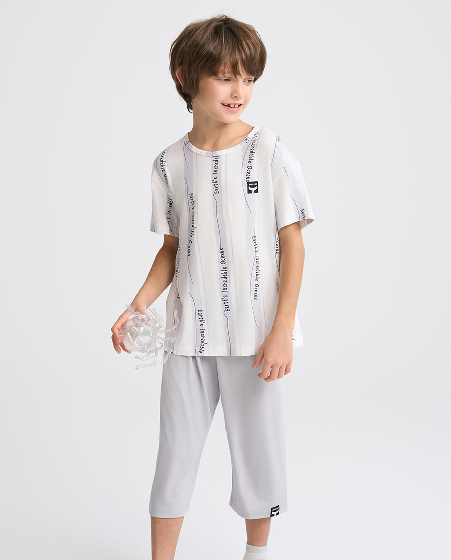 Aimer Kids Short-sleeve Tops Homewear Set For Boys