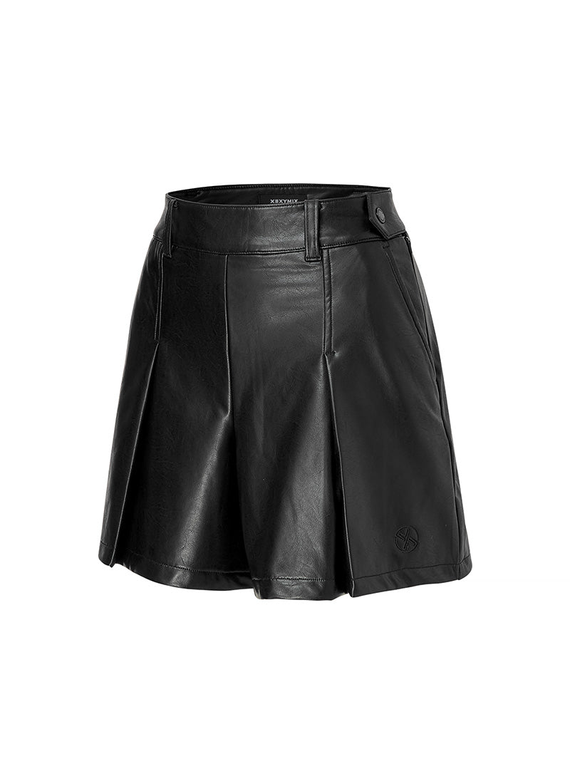 Faux Leather Fleece-Lined Shorts