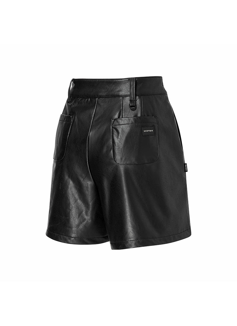 Faux Leather Fleece-Lined Shorts