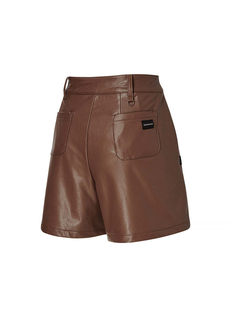 Faux Leather Fleece-Lined Shorts
