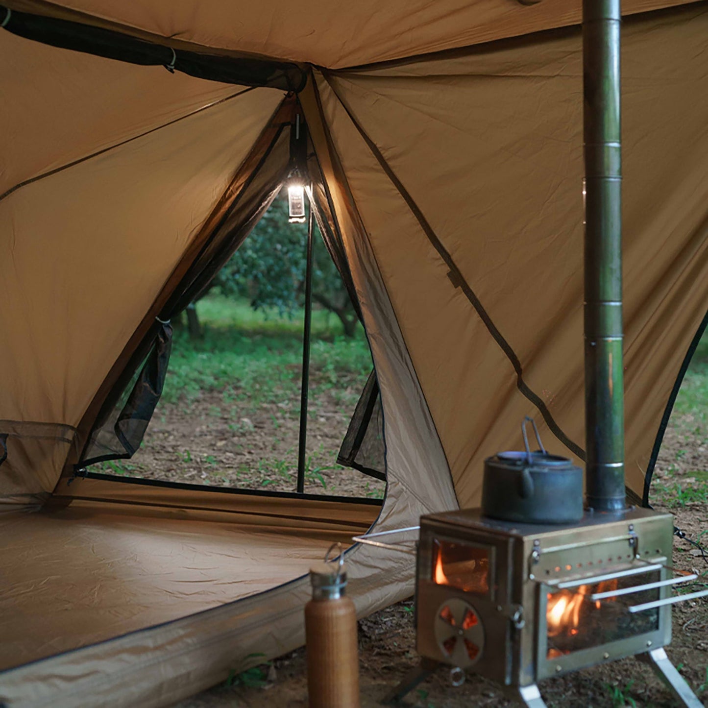 DS004 Hot Tent with Stove Jack Camping Winter Tent 4 Season Tent 1-2 Person 7.7lb Lightweight Water & Wind-Resistant