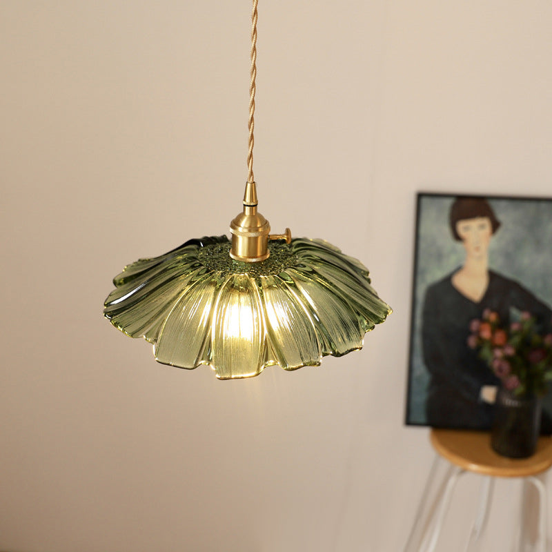 Retro Glass Pendant Light with Fluted Shade