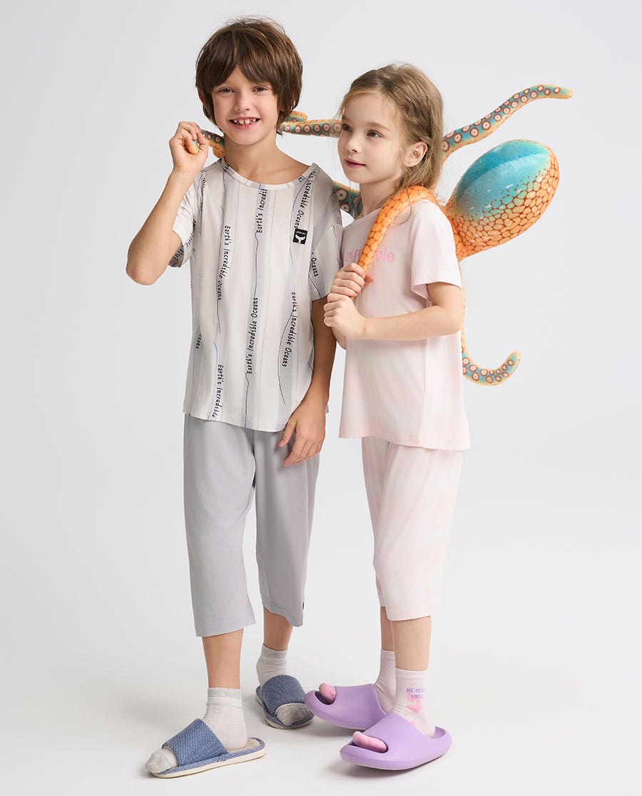 Aimer Kids Short-sleeve Tops Homewear Set For Boys