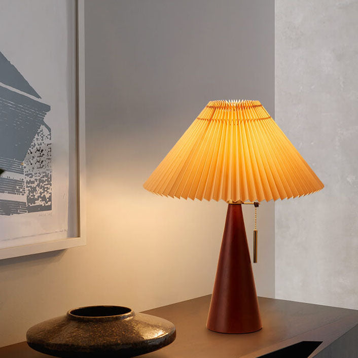 Japanese Wooden Table Lamp With Pleated Fabric Shade